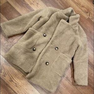 Camel borg midi coat